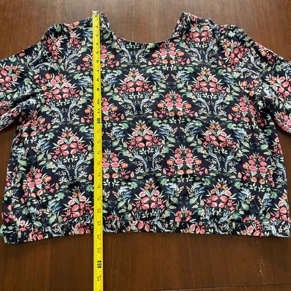LOFT Floral Damask Print Long Sleeve Cropped Blouse‎ Navy XL feminine career nwt - Picture 7 of 14